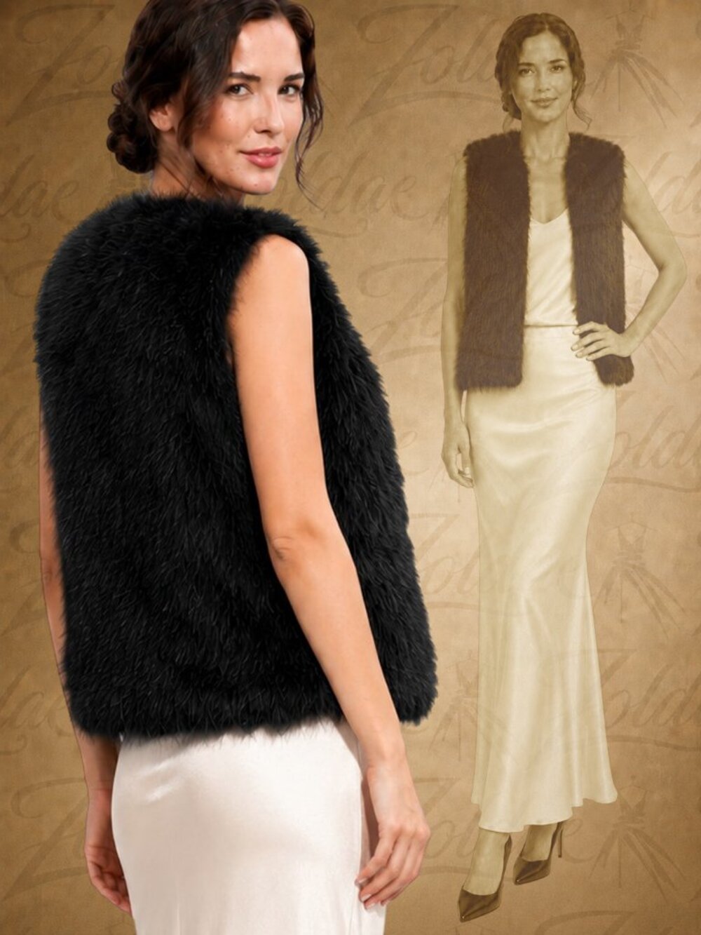 Club Monaco Black Genuine Feather Vest XS Goth Glam Party Statement